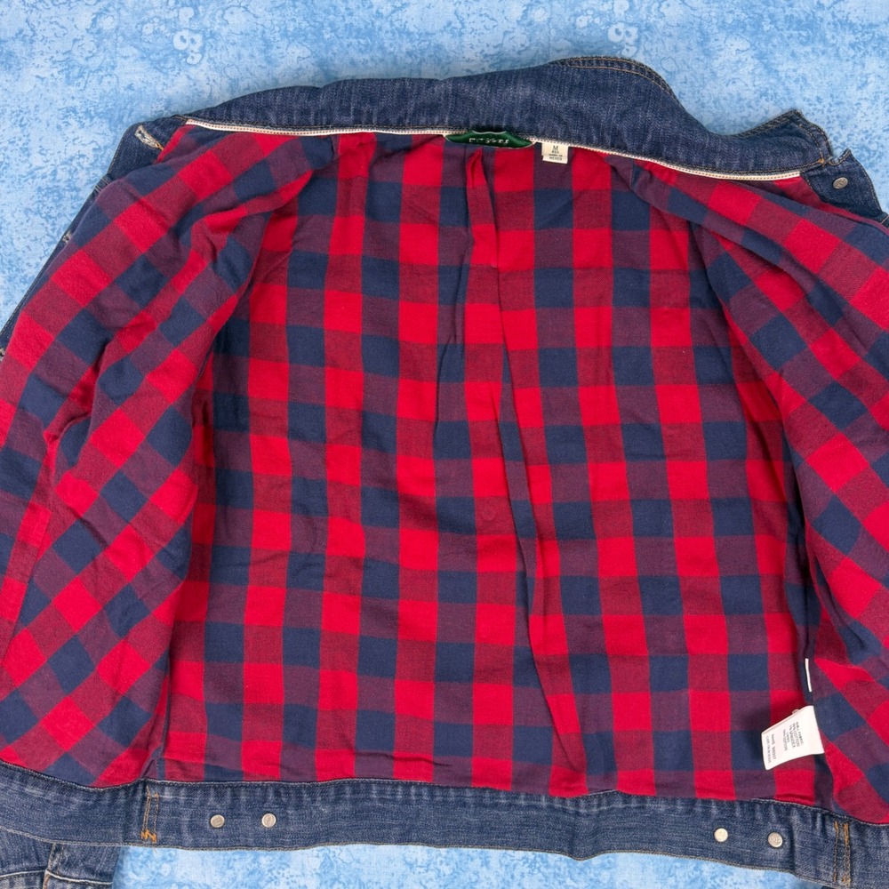 LL Bean Womens Flannel Lined Denim Trucker Jacket Blue Medium 500337 - Picture 10 of 16